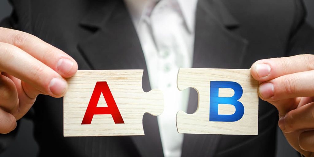 man showing a/b testing 