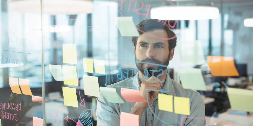 business man looking at digital marketing strategy