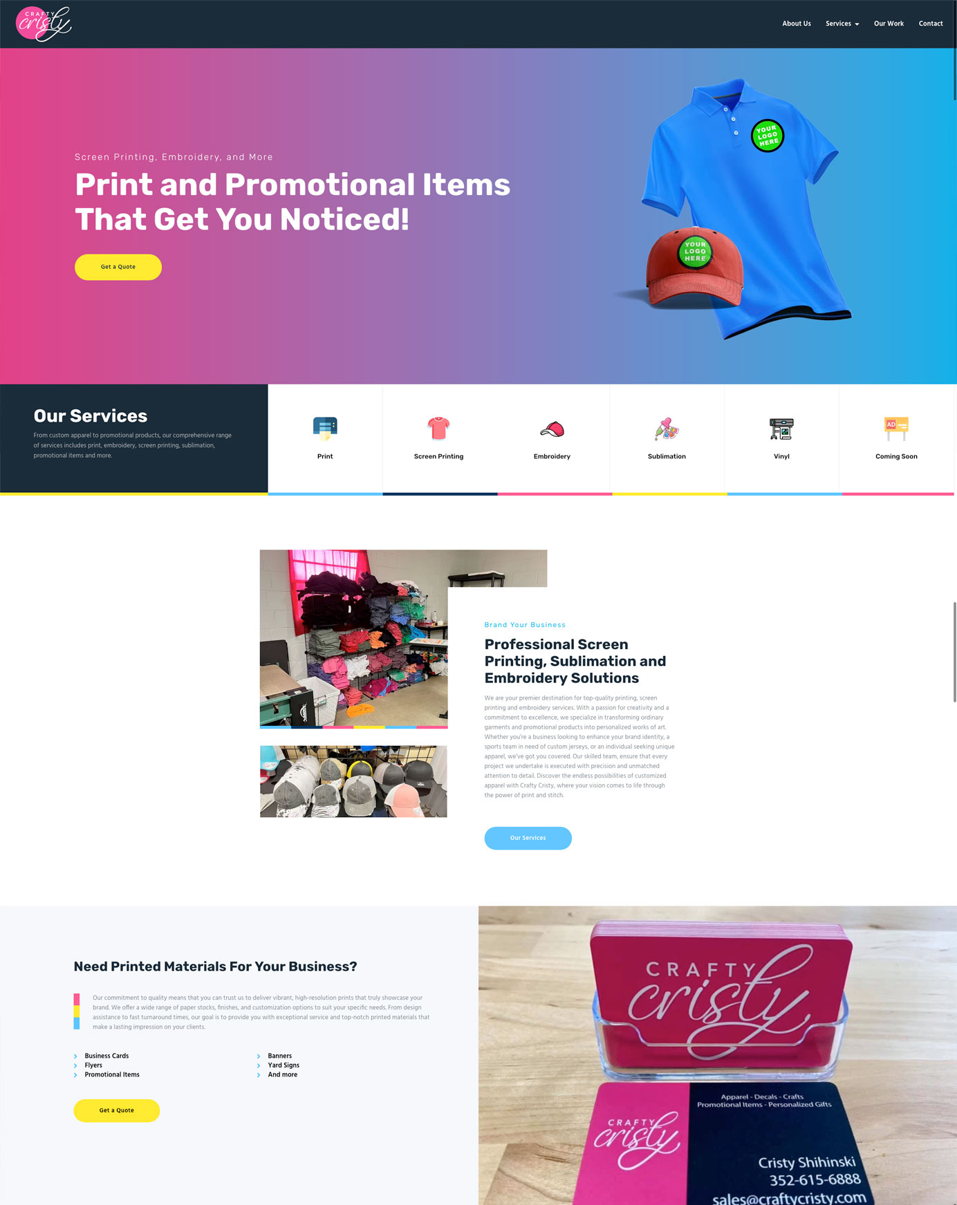 This is an image of a website design by Graphicten for their sister company Crafty Cisty located in Ocala Florida.