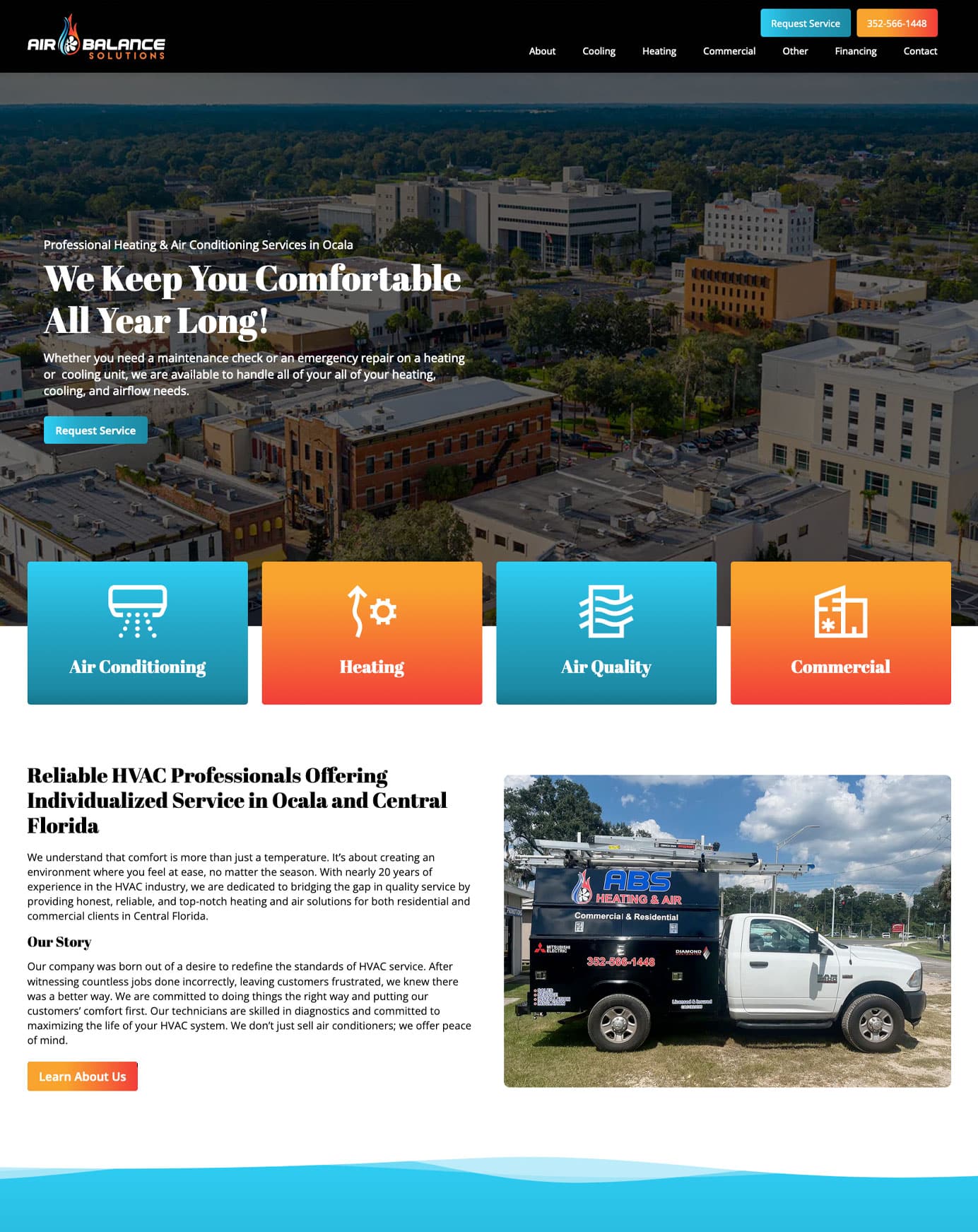 This is an image of a website design by Graphicten for their client Air Balance Solutions (ABS Heating & Air) located in Ocala Florida.