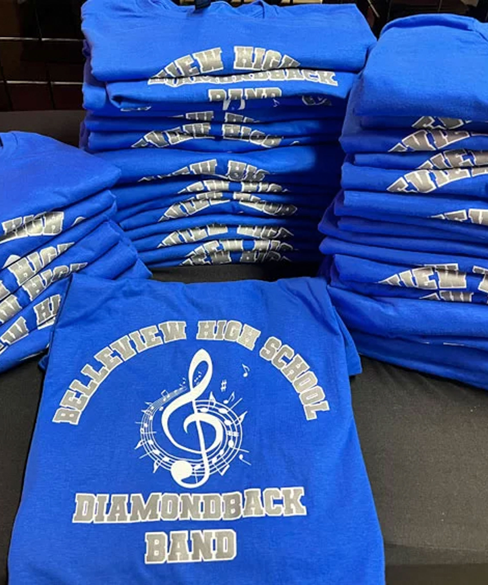Screen printed shirts for Belleview Marching Band.