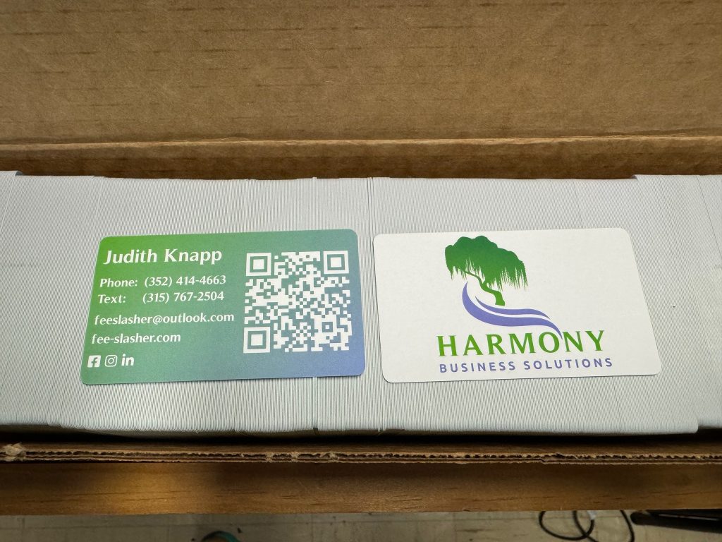 Business cards for Harmony Business Solutions in Ocala FL
