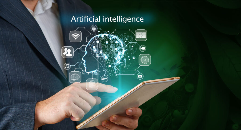 businessman using AI generative search on a tablet