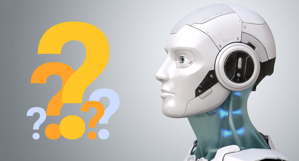 Image of AI Robot and Question marks