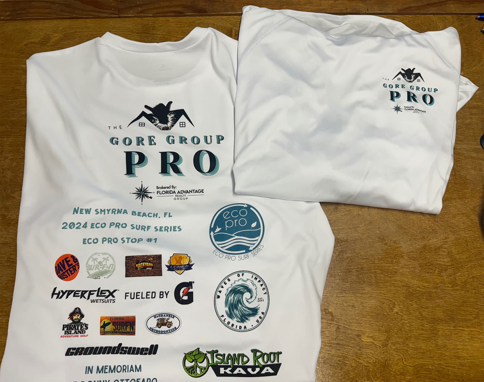 Sponsorship logo shirts for The Gore Group printed with Direct to Film.