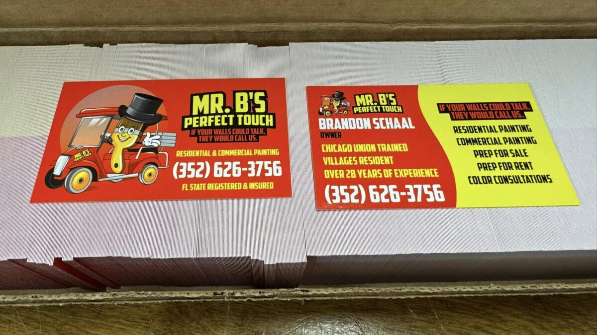 Professional business cards for a painting business in The Villages