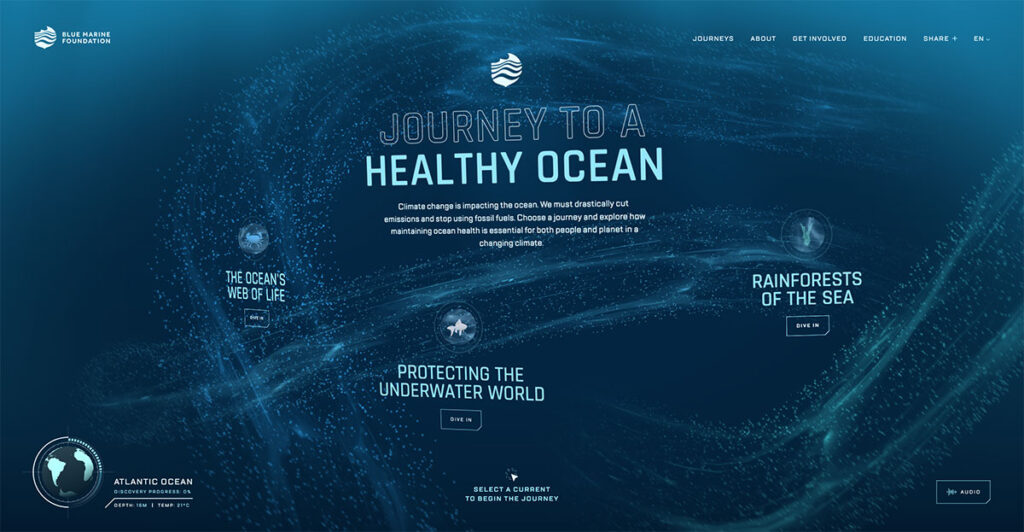 A screenshot of an immersive website design for the sea we breathe.