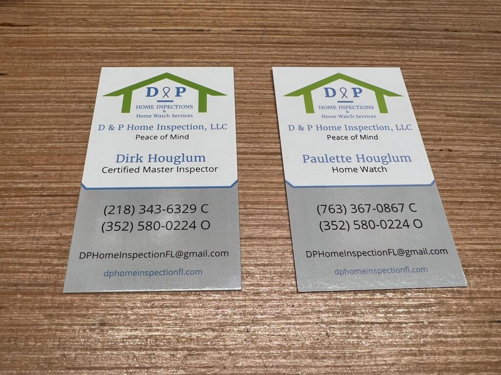 Custom business cards for a home inspector in Lady Lake.