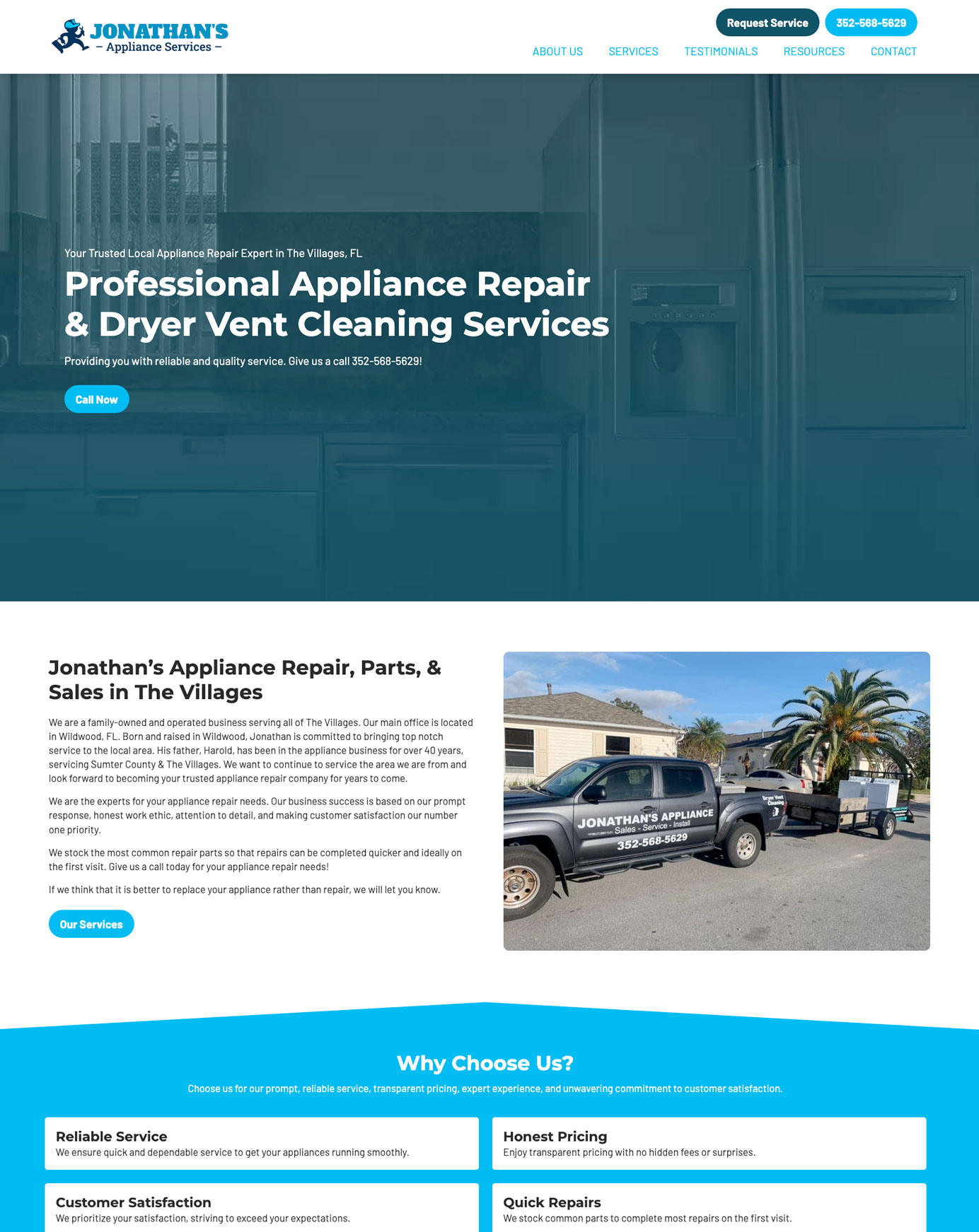 Website design for an appliance repair service business in The Villages