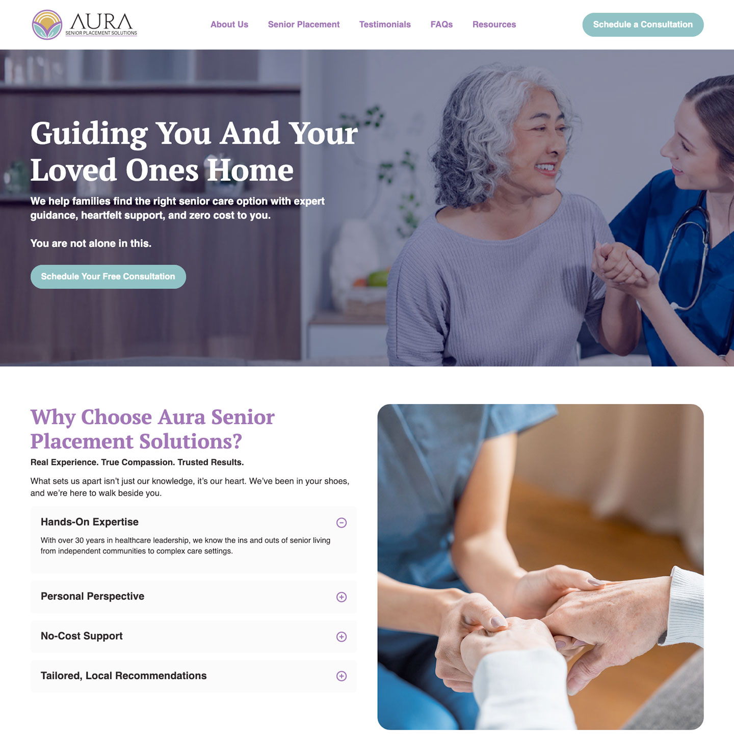 website design for senior placement services and healthcare