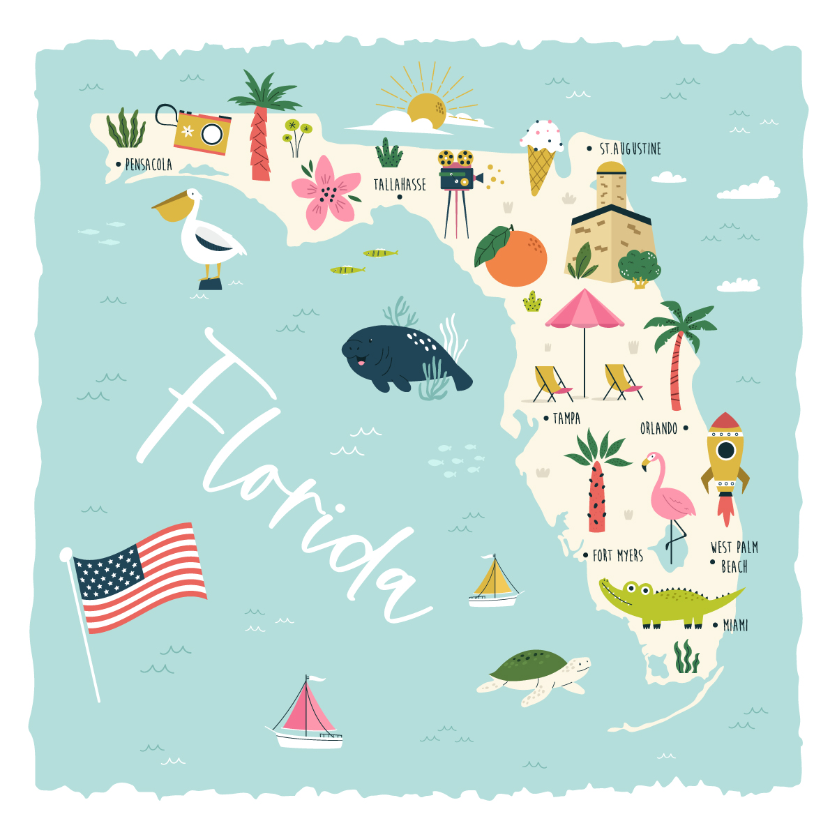 illustrated map of Florida website and SEO service area